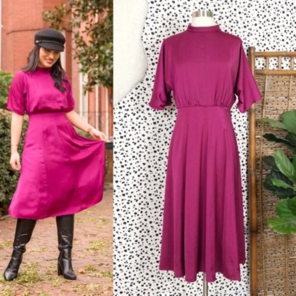 Gal Meets Glam | Diane Satin Magenta Berry Dress size 18 NWT - Picture 1 of 6
